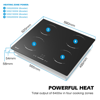 Buy 60cm 4 Burners Electric Cooktop 4 Zone Induction Hob 6400W GIB464SC online manufacture