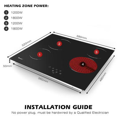 220V-240V 4 Burner Electric Cooktop Built In 24 Inch Ceramic Cooktop 6000W