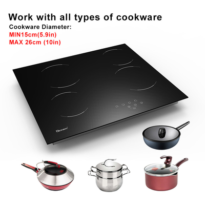 Glass Ceramic Electric Hob Burner 60 Cm Built-In Black Glass Stove With 4 Cooking Zones